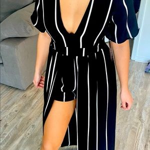 Black and white stripe romper